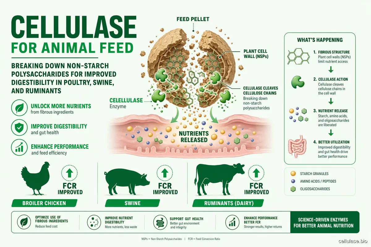 Cellulase for Animal Feed — Breaking Down Non-Starch Polysaccharides for Improved Digestibility in Poultry, Swine, and Ruminants