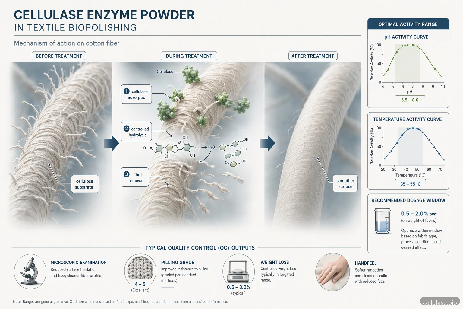 cellulase enzyme powder Mechanismus mit cellulase, die Baumwollfibrillen zu glatter, biopolierter Ware trimmt