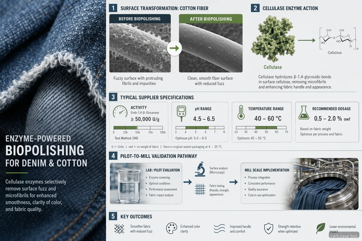 cellulase enzyme leverandørguide til tekstil biopolering med denim, bomuldsfibre, specifikationer, pilotprøvning og omkostningskontrol